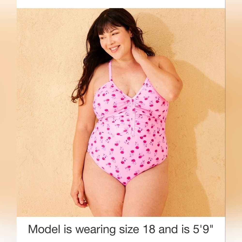 Shade & Shore Women's Halter Shirred Plunge Neck Medium Coverage One Piece Swims